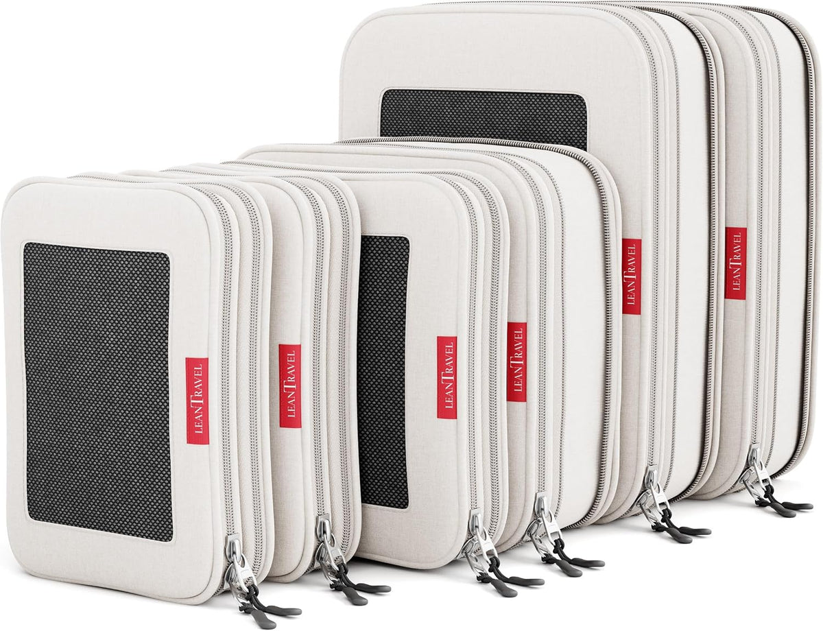 LeanTravel Premium Compression Packing Cubes for Travel - Suitcase Organizer Bags with Double Zipper & Breathable Mesh Panel - Space Saving Carry On Luggage Essentials (6-Pack, Navy Blue)