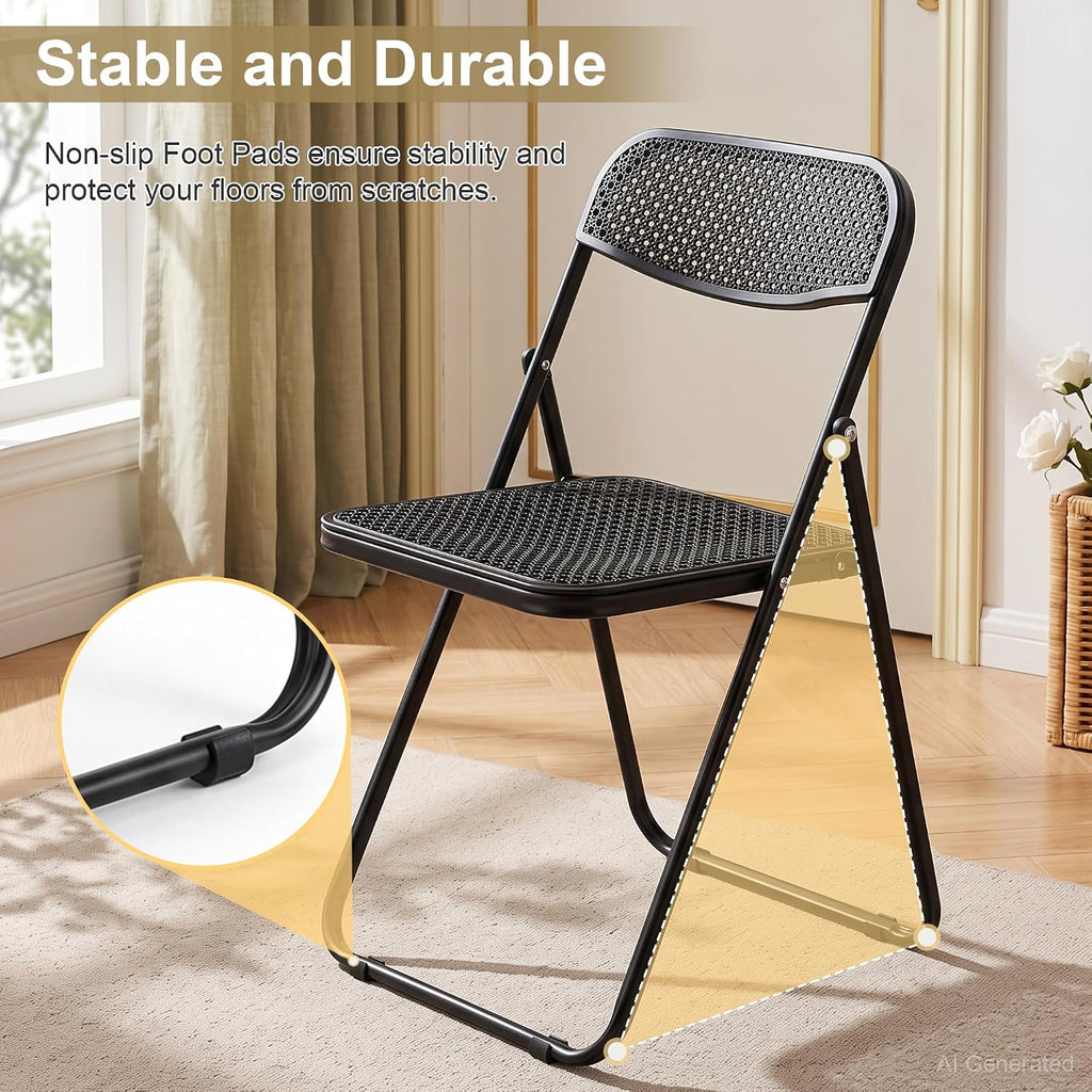 VECELO Plastic Folding Chairs 4 Pack, Metal Frame for Indoor/Outdoor, Black