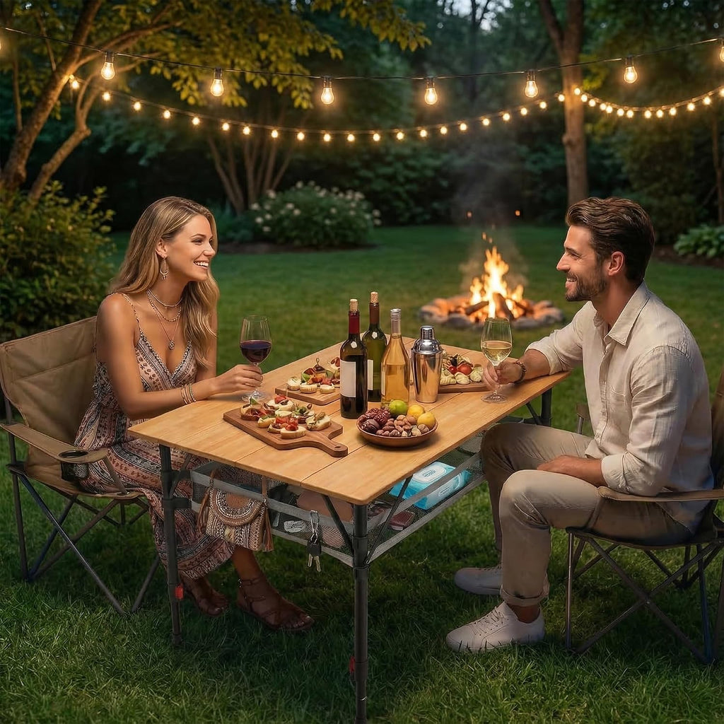 Join Nature Bamboo Folding Camping Table, Aluminum Adjustable Outdoor Table