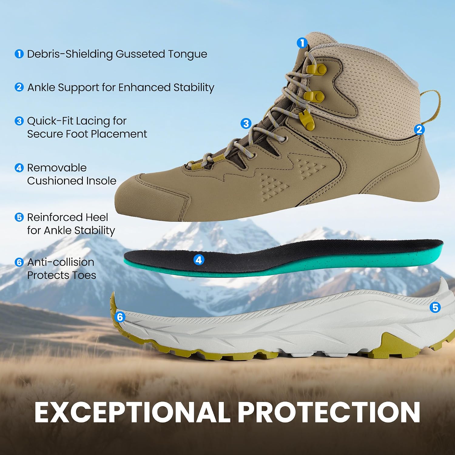 Men‘s Waterproof Hiking Boots, Slip-Resistant All-Terrain Grip