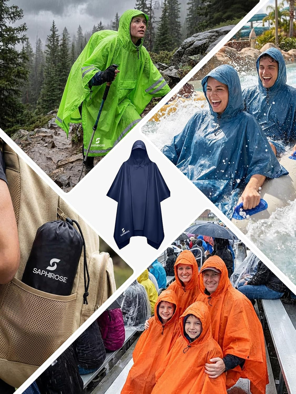 SaphiRose Hooded Rain Poncho Waterproof Raincoat Jacket for Men Women Adults