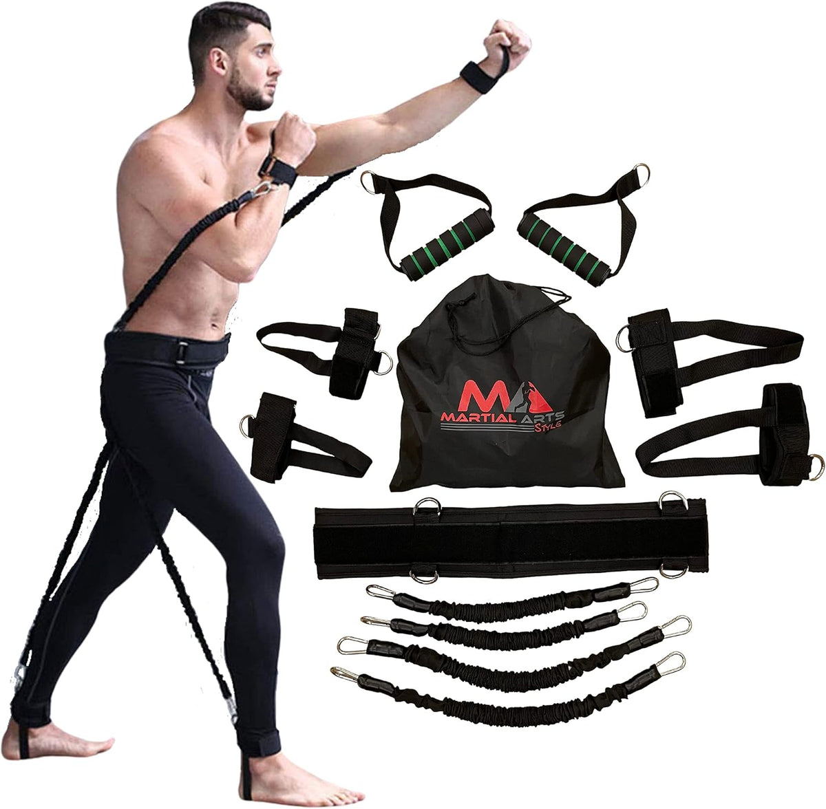 Boxing Resistance Bands for MMA Martial Arts Resistance Training at Home for Punches/Kicks, 150lbs Exercise Bands Full Body Fitness Workout to Enhance Explosive Power/Speed/Agility