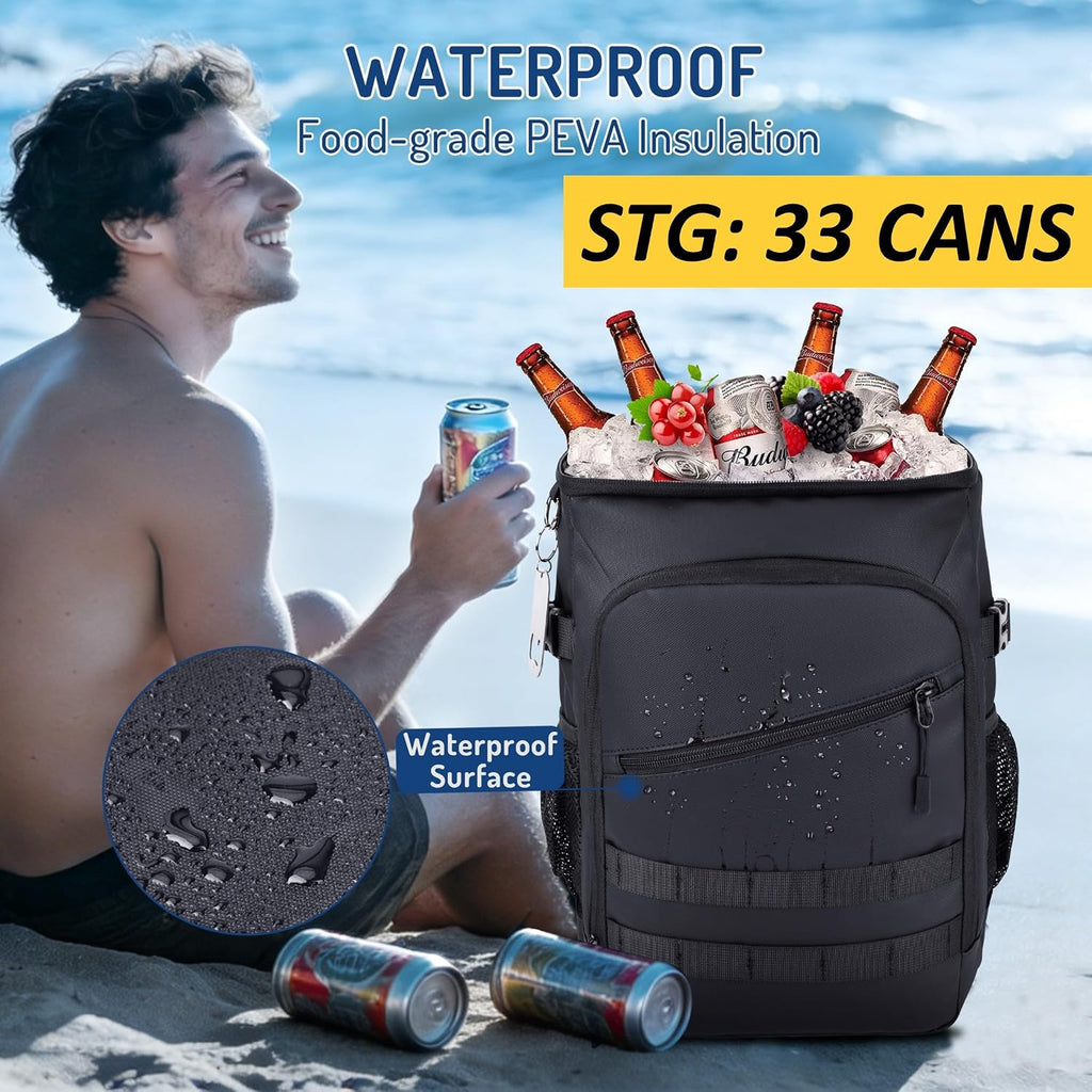 DEYACE Cooler Backpack, 33 Cans Tactical Inspired Backpack Cooler Insulated Leak Proof for Men & Women Portable 2 Leak Proof Compartments Coolers Bag for Beach Travel Picnic Lunch Hiking BBQ Camping