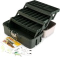 Plano Three-Tray Tackle Box Bass Kit, Tan/Green, Rust-Proof Brass Latch, Top-Access Tray Compartments with Deep Storage, Made in the USA, Portable Fishing Gear Storage Organizer