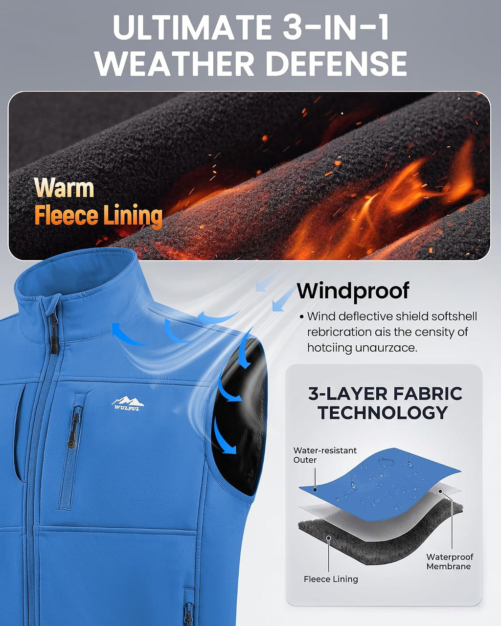 WULFUL Men's Golf Vest Windproof Lightweight Outerwear Sleeveless Jacket