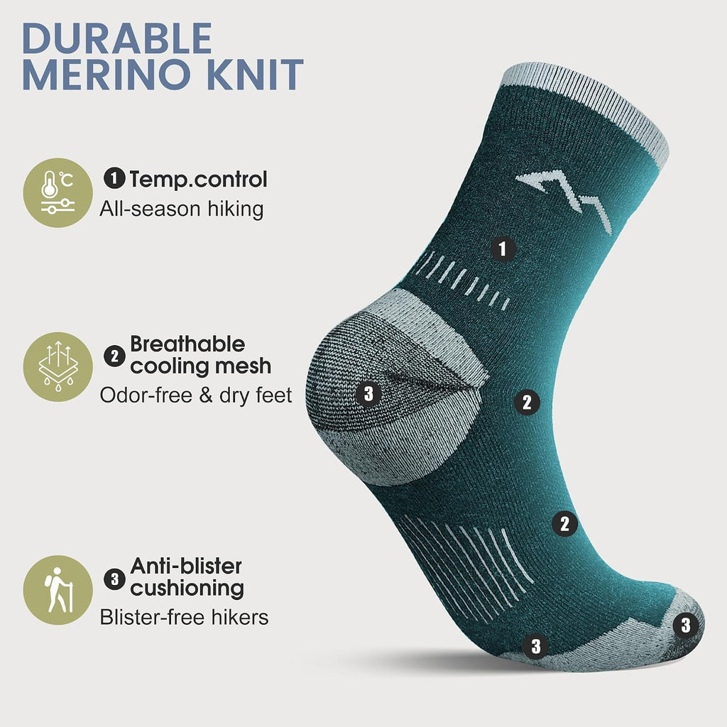 innotree Men's Merino Wool Hiking Socks 3 Pairs