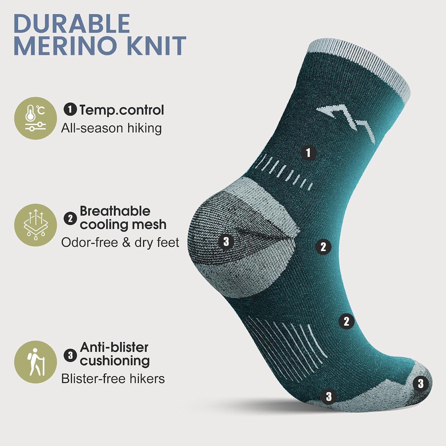 innotree Men's Merino Wool Hiking Socks 3 Pairs