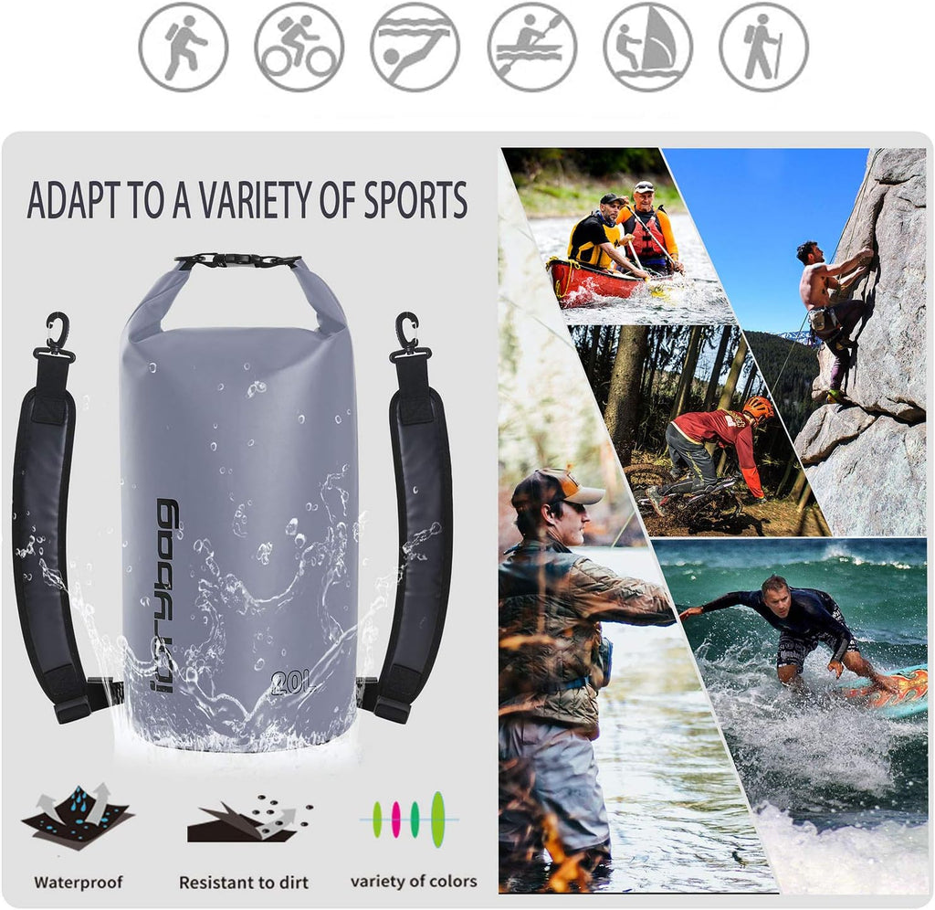 IDRYBAG Dry Bag for Kayaking Waterproof 2L/5L/10L/15L/20L, Small Dry Sack Waterproof Bag for Boating