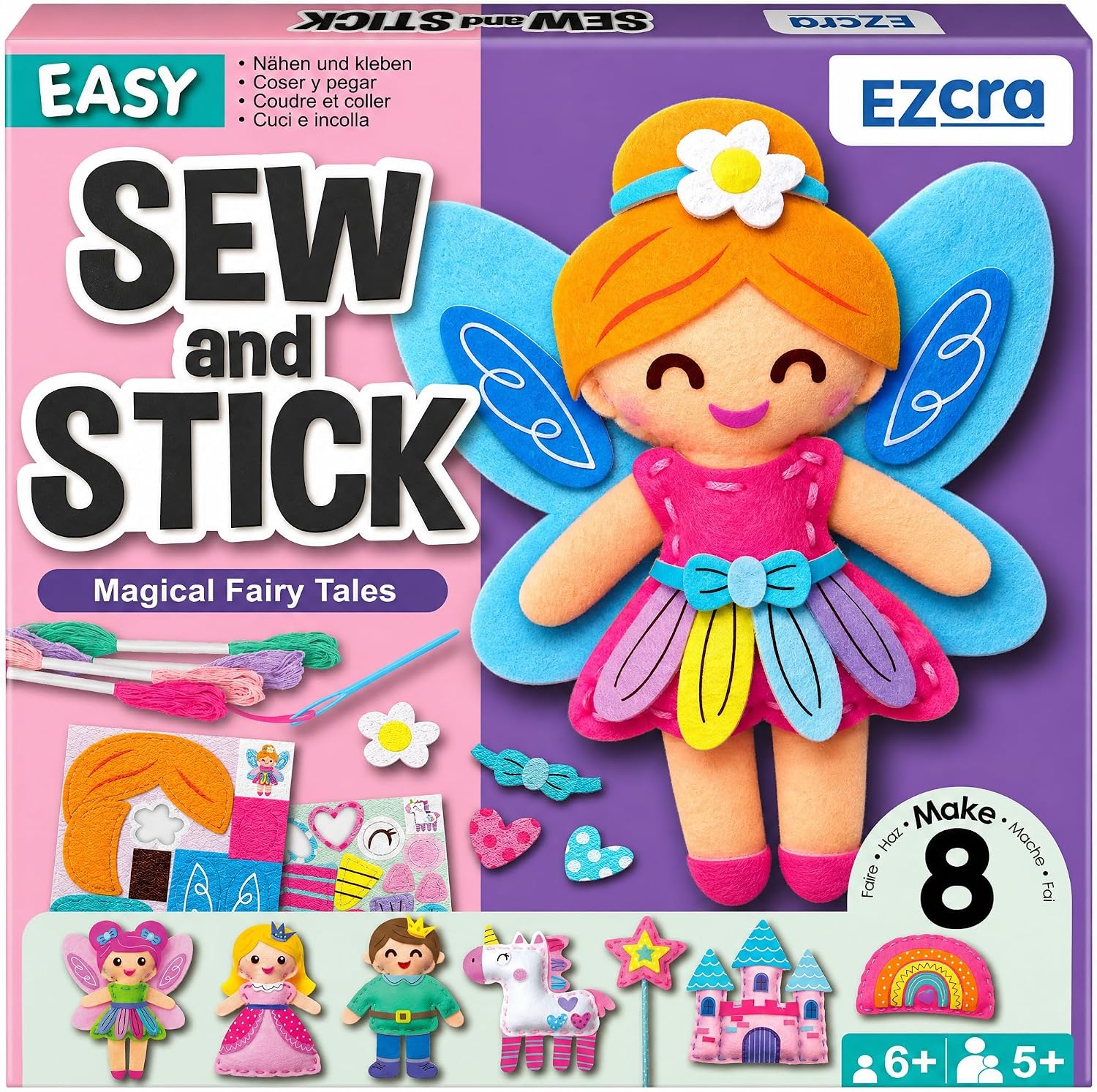 EZCRA Unicorn Sewing Kit for Kids Ages 4-8 - 8 Beginner Projects