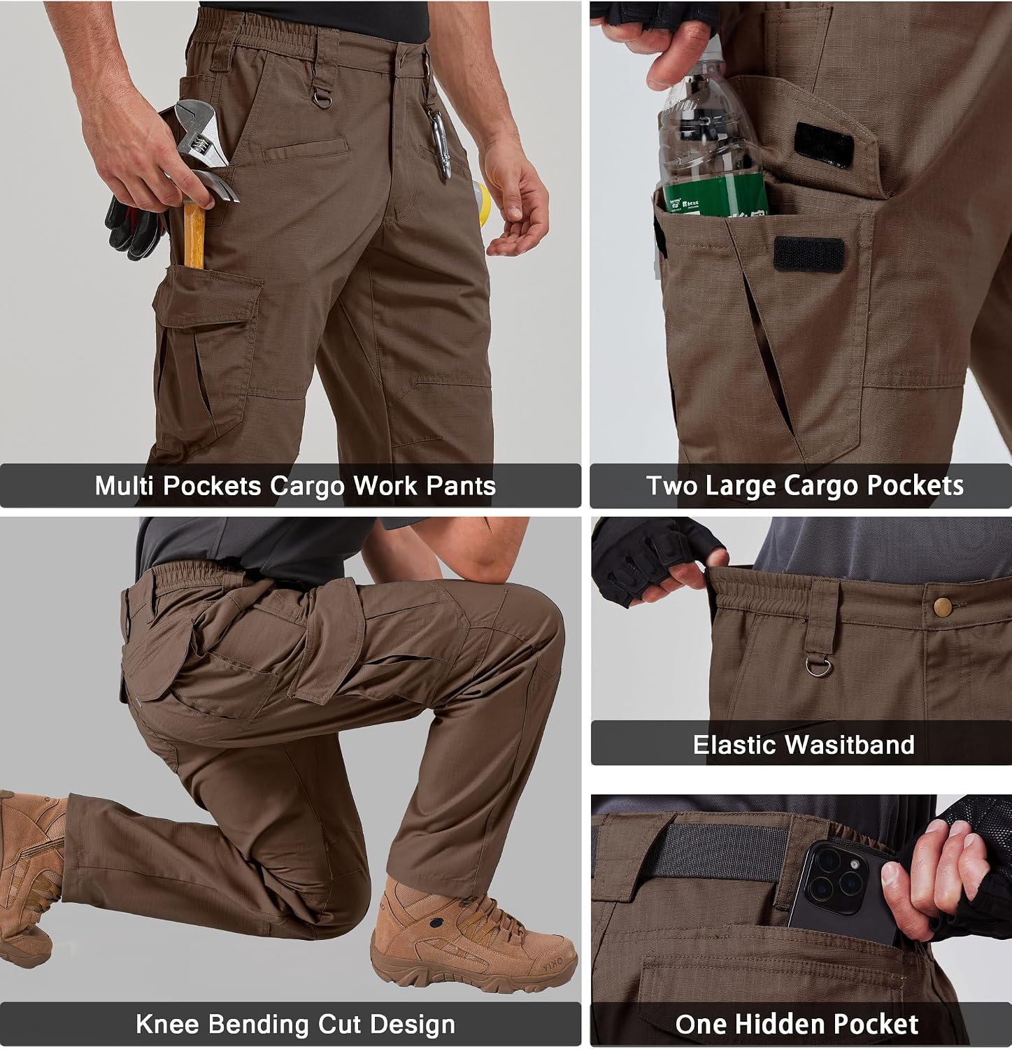 CNBQDD Mens Work Pants Cargo Tactical Construction for Men Ripstop Waterproof Lightweight Outdoor Hiking with Pockets