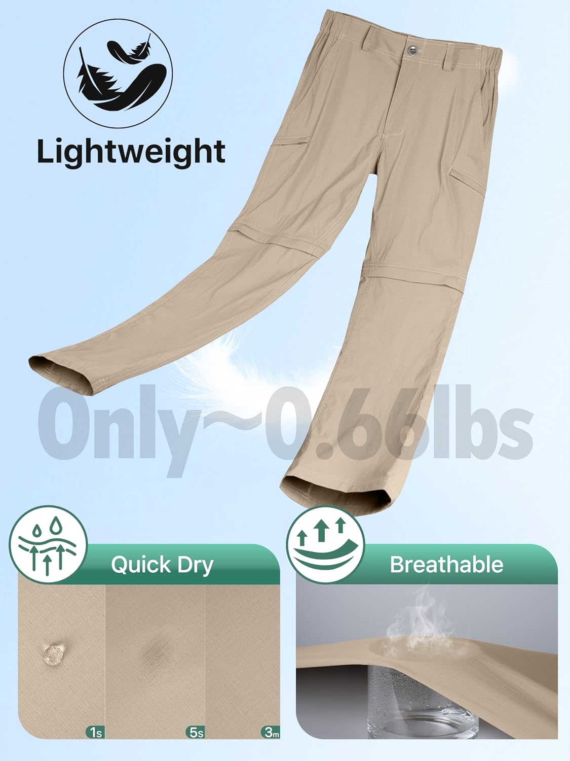 FREE SOLDIER Men's Convertible Hiking Pants Outdoor Lightweight