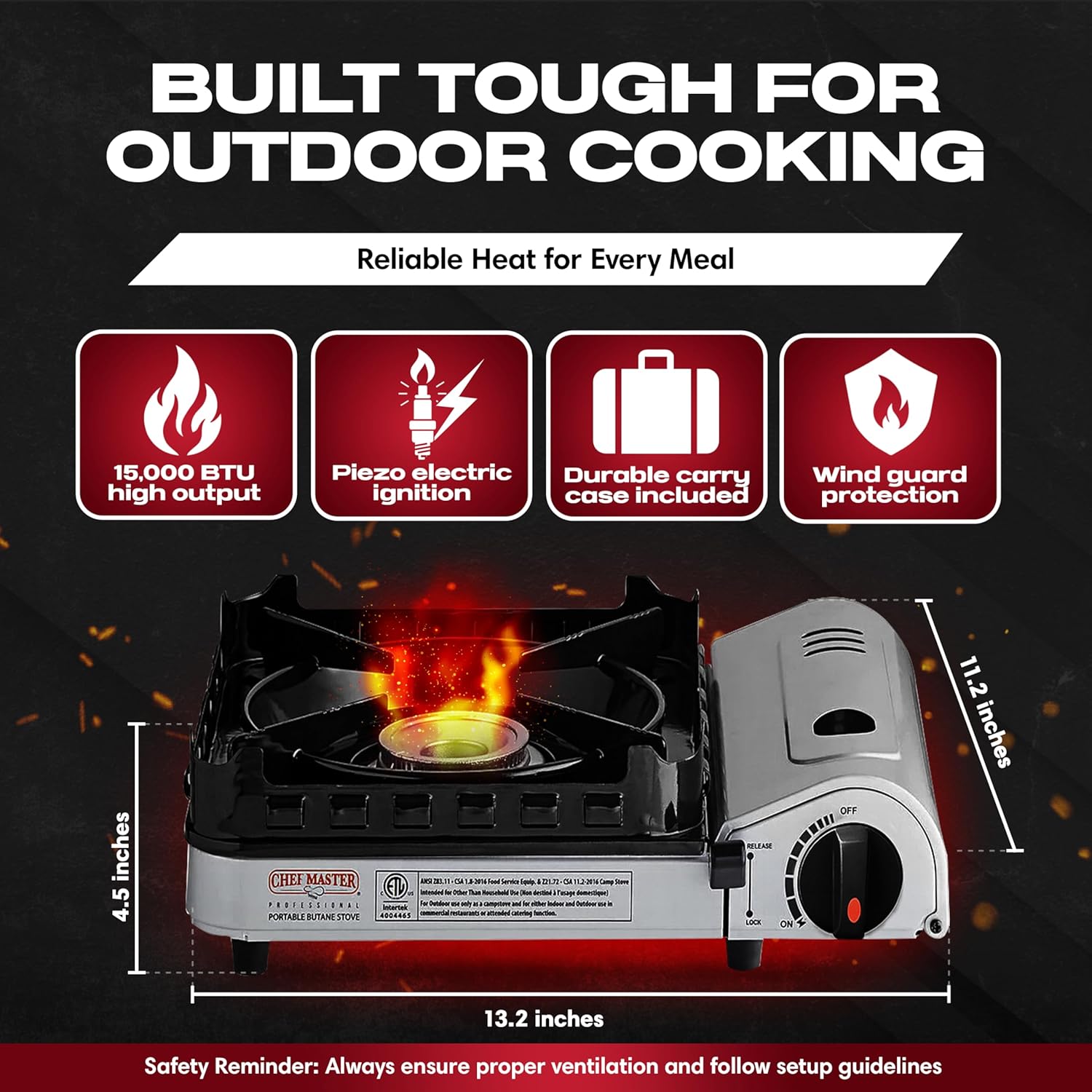 Chef Master Portable Butane Camping Stove, Backpacking Burner, 15,000 BTU