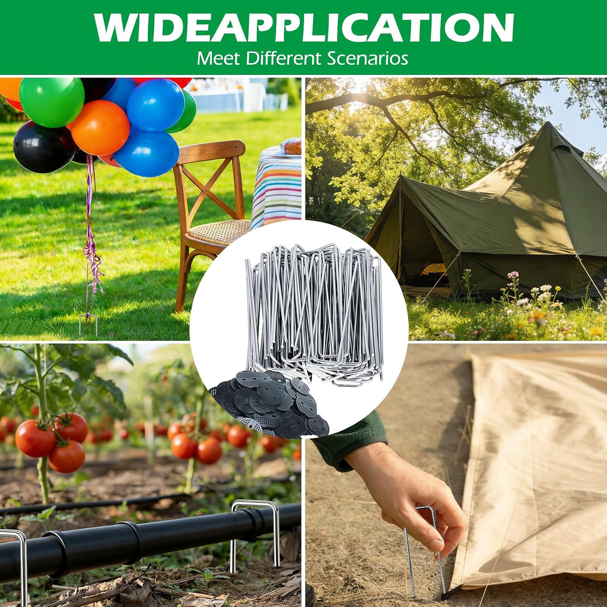 200 Pack Landscape Staples and 200 Pack Gaskets, 11 Gauge 6in Galvanized Steel Garden Staples with Black Pad for Landscape Fabric Supplies for Weed Barrier Fabric