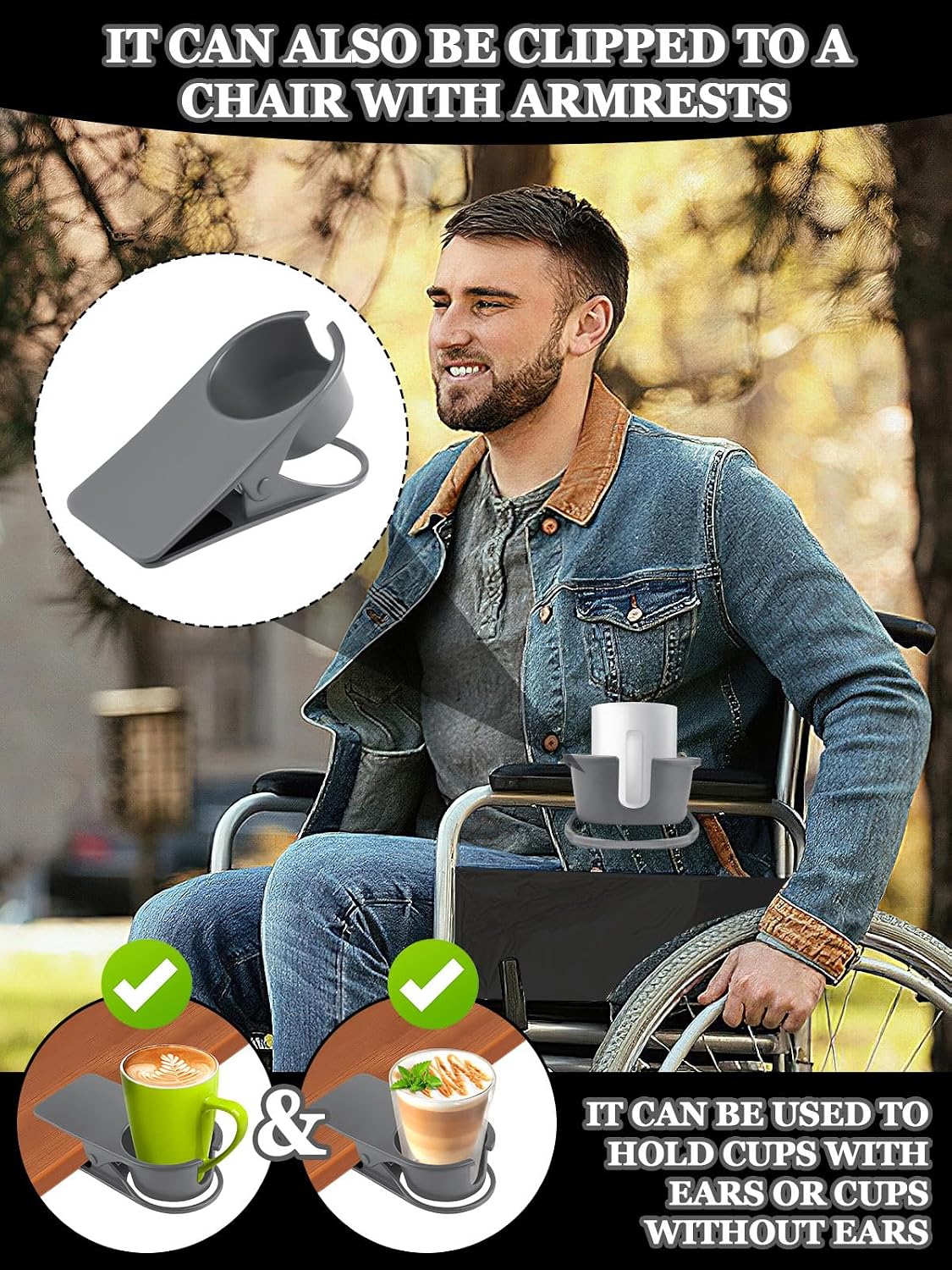 2PCS Clip on Drink Holder for Beach Chair, Desk Cup Holder with Groove