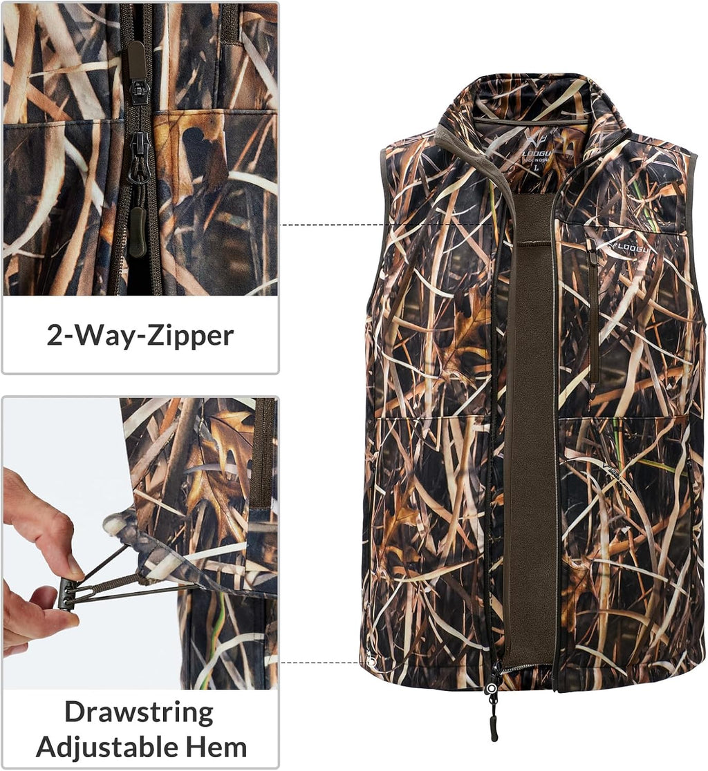LOOGU Mens Camo Hunting Vest Water-Resistant Sleeveless Jacket with Pockets for Outdoor Fishing Hiking