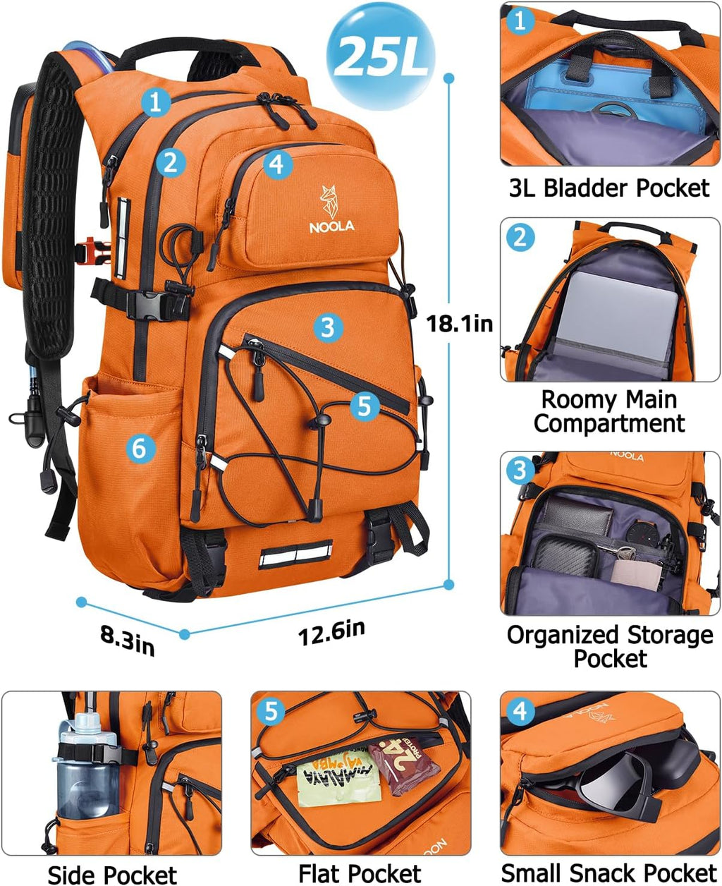 NOOLA Hydration Hiking Backpack with 3L Water Bladder for Women and Men