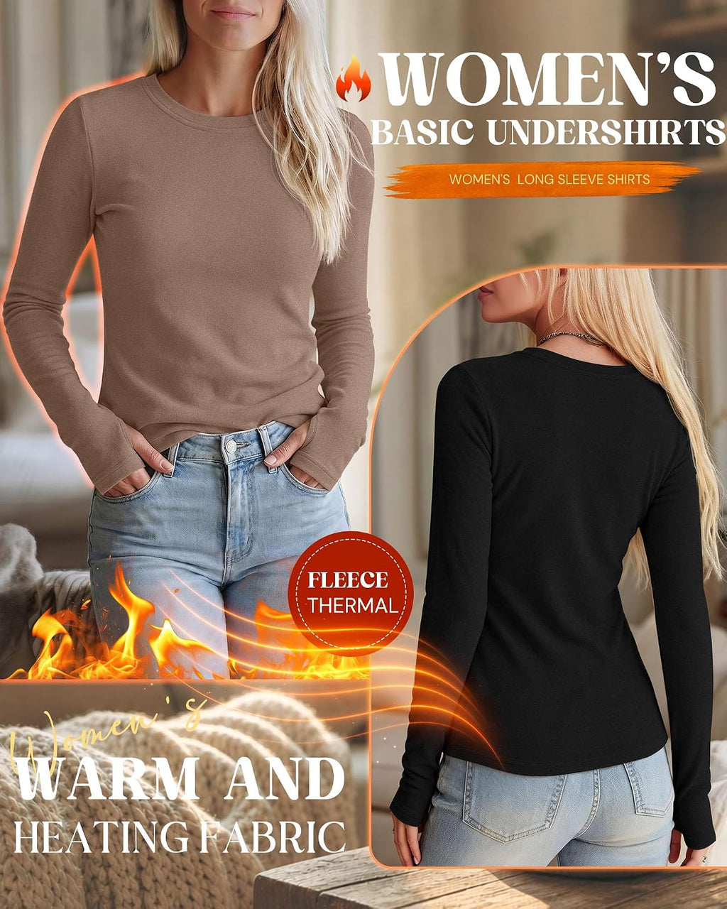 Neer 4 Pack Women's Thermal Fleece Lined Shirts Warm Base Layer