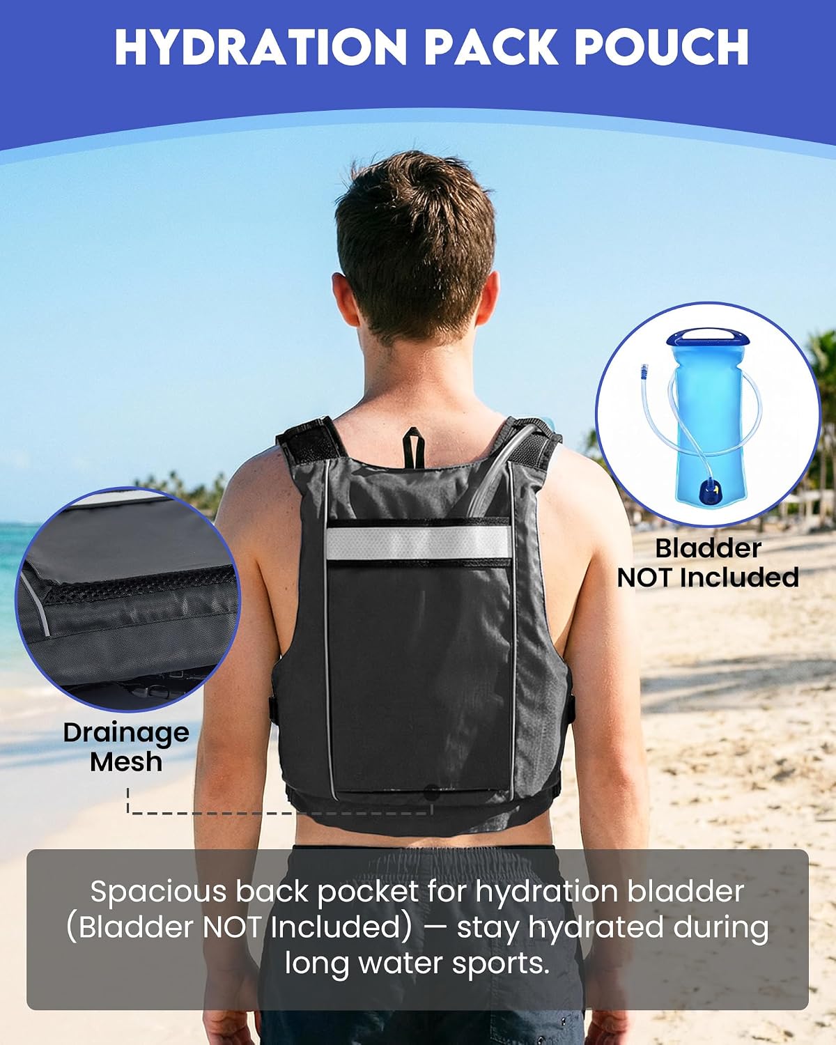 Owntop Women & Men Swim Vest for Kayaking & Paddle Sports, Adjustable Swimming Vest for Adult, Large Armhole Swim Jacket with Waist Strap for Fishing & Boating