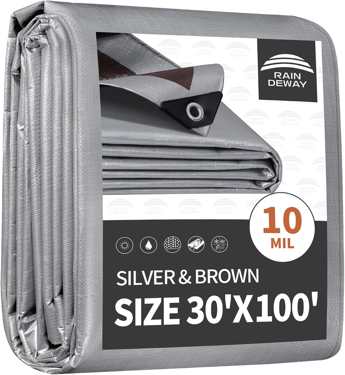 RAINDEWAY 30x100 Feet Tarps Heavy Duty Waterproof,10Mil Multipurpose Tarp