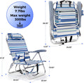 Backpack Beach Camping Chairs with 8 Positions Lay Flat, 2 Pack Lightweight Folding Beach Chair with Adjustable Headrest, Pouch, Cup Holder for Outdoor Lawn Picnic, Support 300LBS(Stripes_Blue & Cyan)