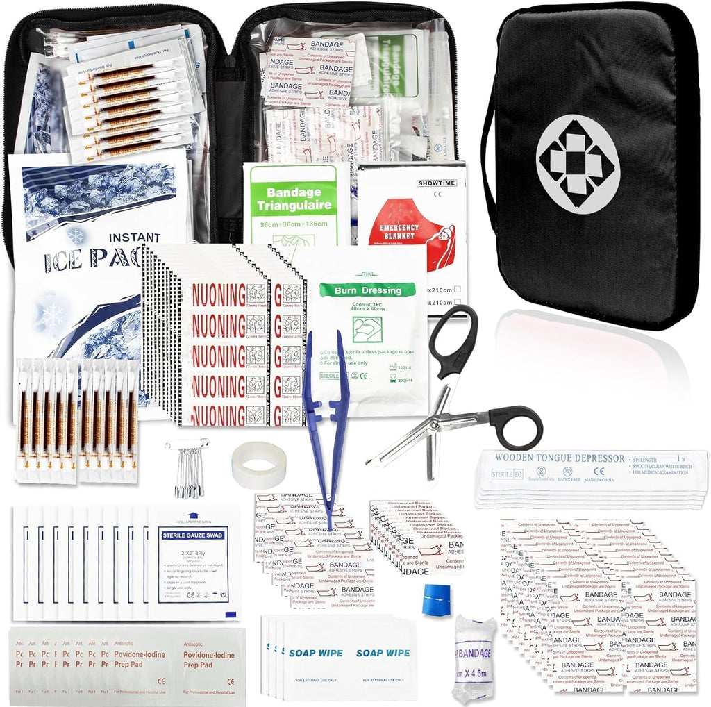 300Piece Travel First Aid Emergency Kit Home Essentials Hiking Survival Essential Kit for Outdoor Adventure Mini First Aid Kit for Backpack, Black 1st Aid
