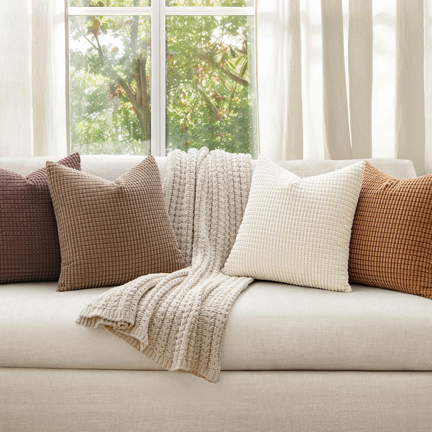 MIULEE Fall Decorative Throw Pillow Covers 18x18 Inch Set of 4 Brown
