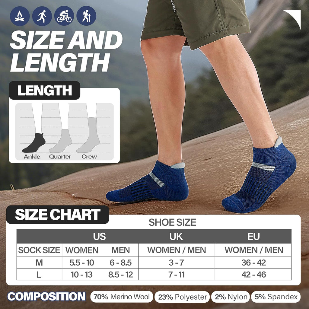 Anlisim Merino Wool Ankle Running Hiking Socks for Women and Men