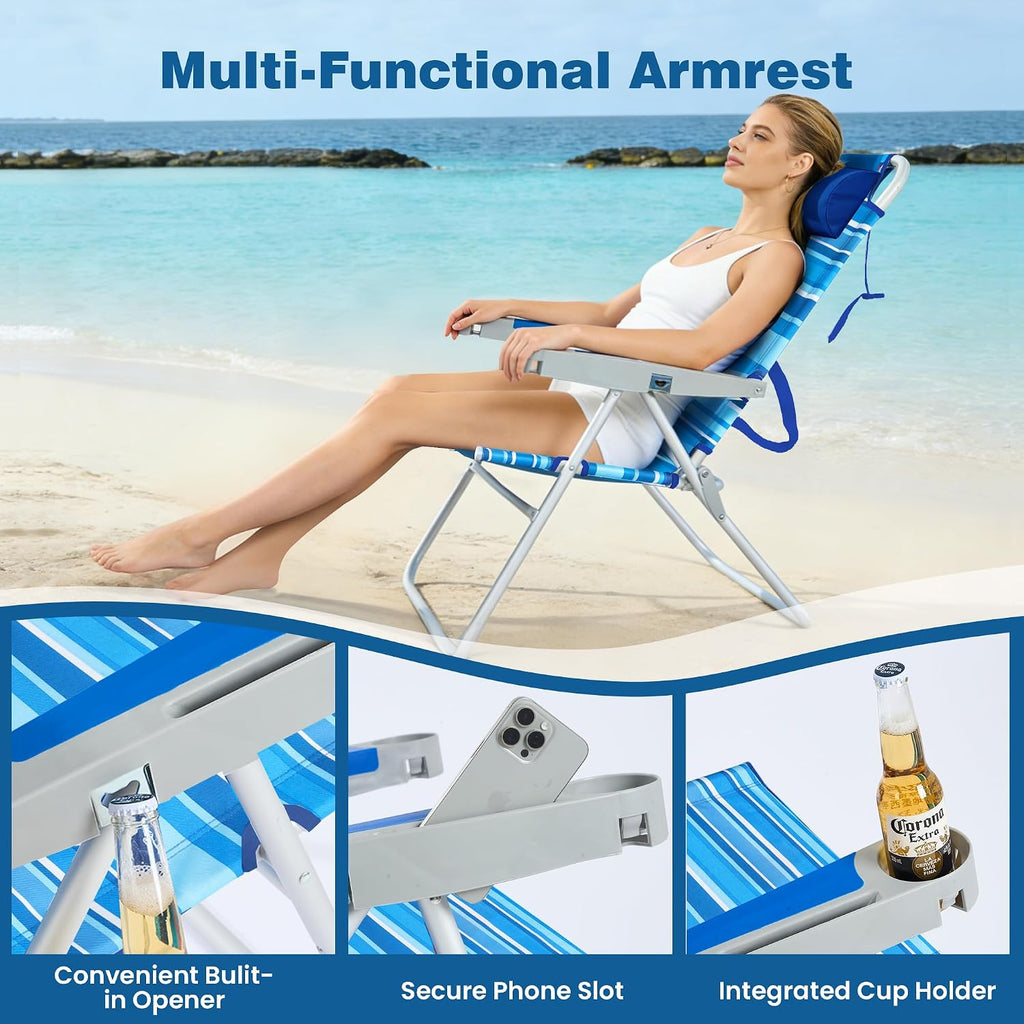 SUNNYFEEL Tall Beach Chair for Adults, High Back High Seat Folding Chairs