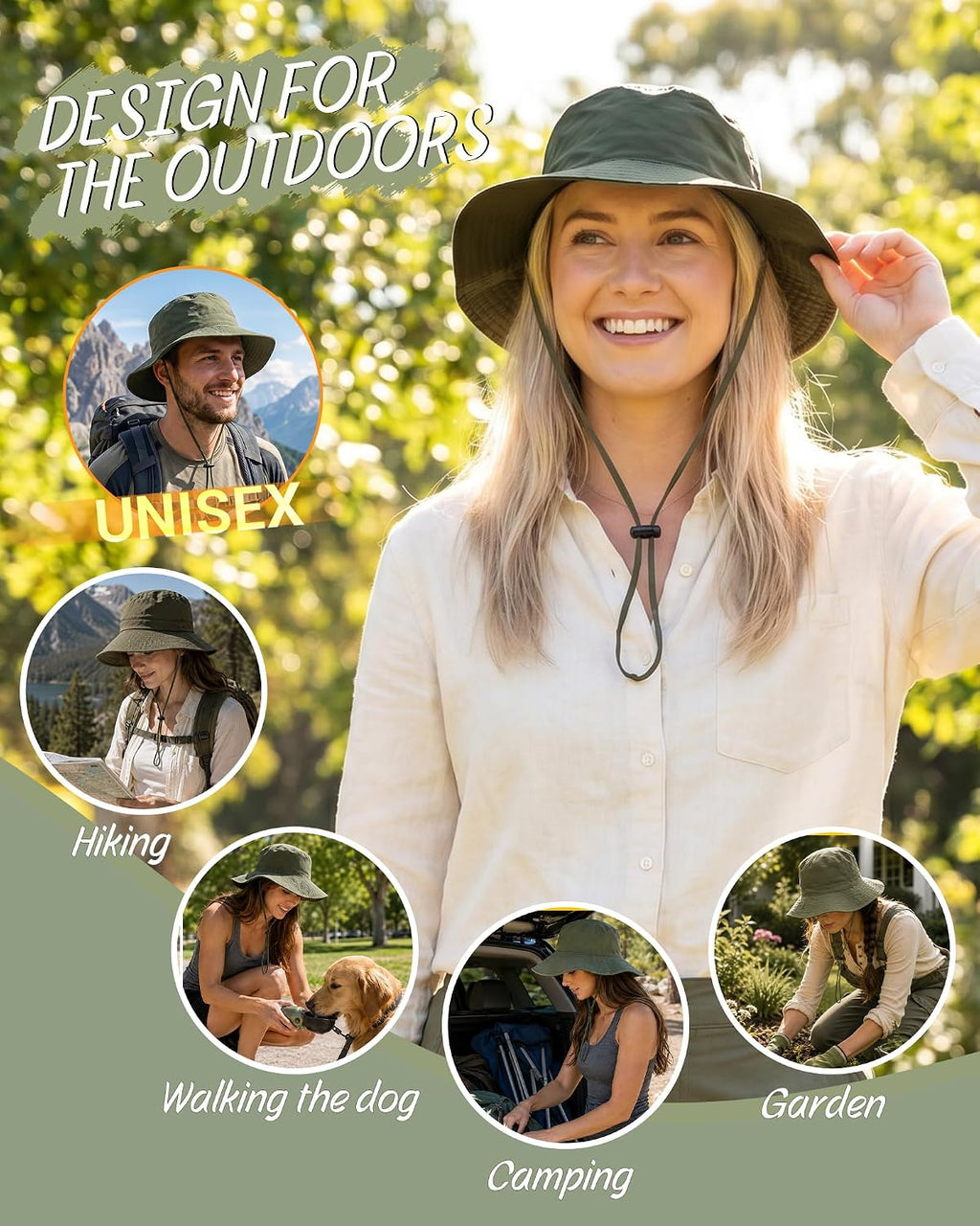 Water-Resistant UPF 50+ Sun Bucket Hat Packable Brimmed for Women Men