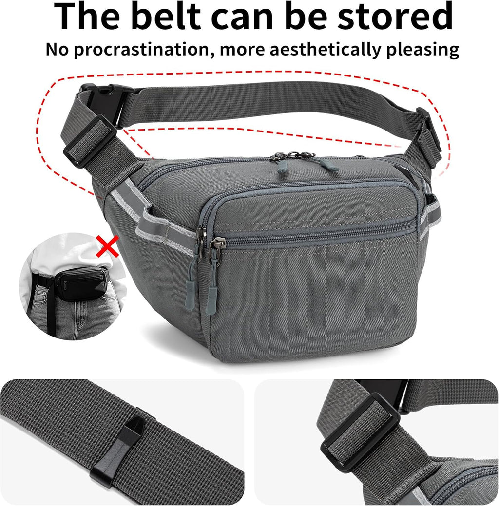 RFID Blocking Fanny Pack for Men Women, 5-Pocket Crossbody Hip Waist Bag