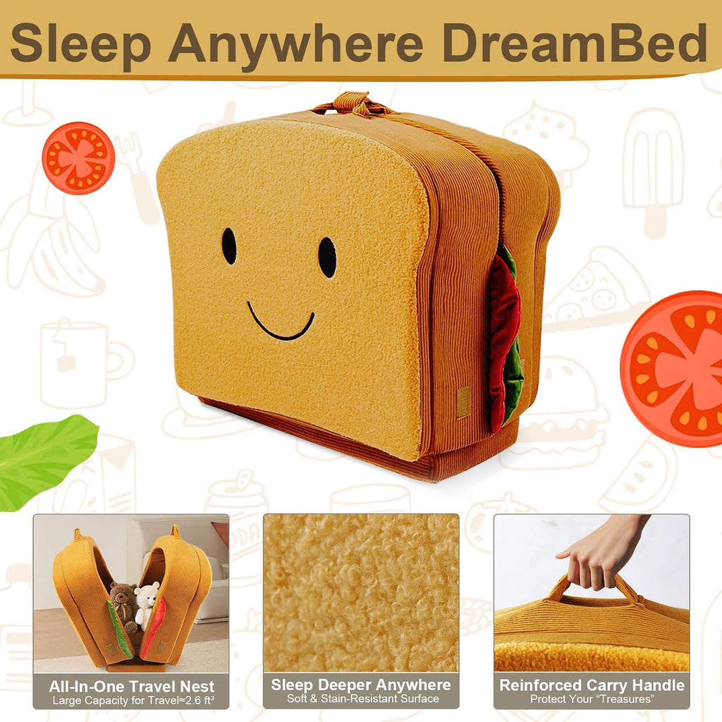 Toddler Travel Bed Sandwich Style - Portable Toddlers Floor Beds, Foldable Soft Foam Travel Bed for Baby and Kid, Washable Cover Toddler Cot with Safety Rail for Travel, Home/Travel Sleep
