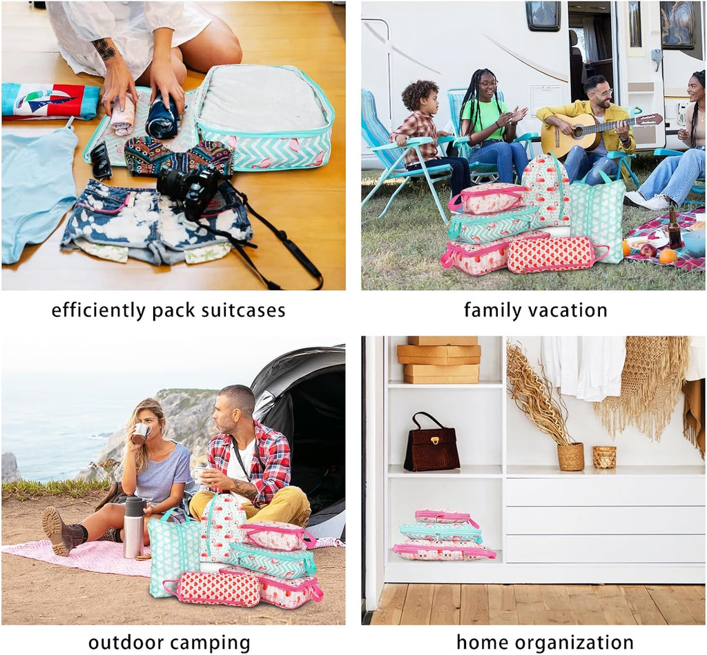 6 Pcs Compression Packing Cubes, Packing Cubes for Travel, Waterproof Luggage Organizer Bags Set, Cute Packaging Cubes for Women Kids Backpack Carry-Ons