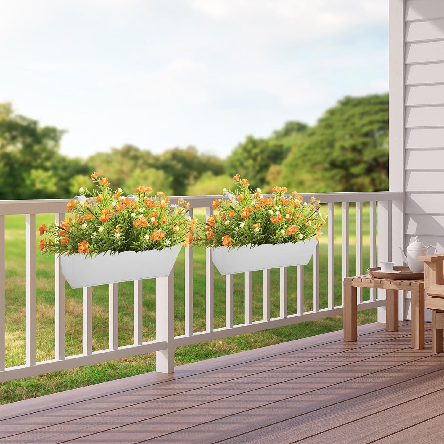 16 Inch Railing Planters Box Metal Hanging Flower Pot 5 Pcs