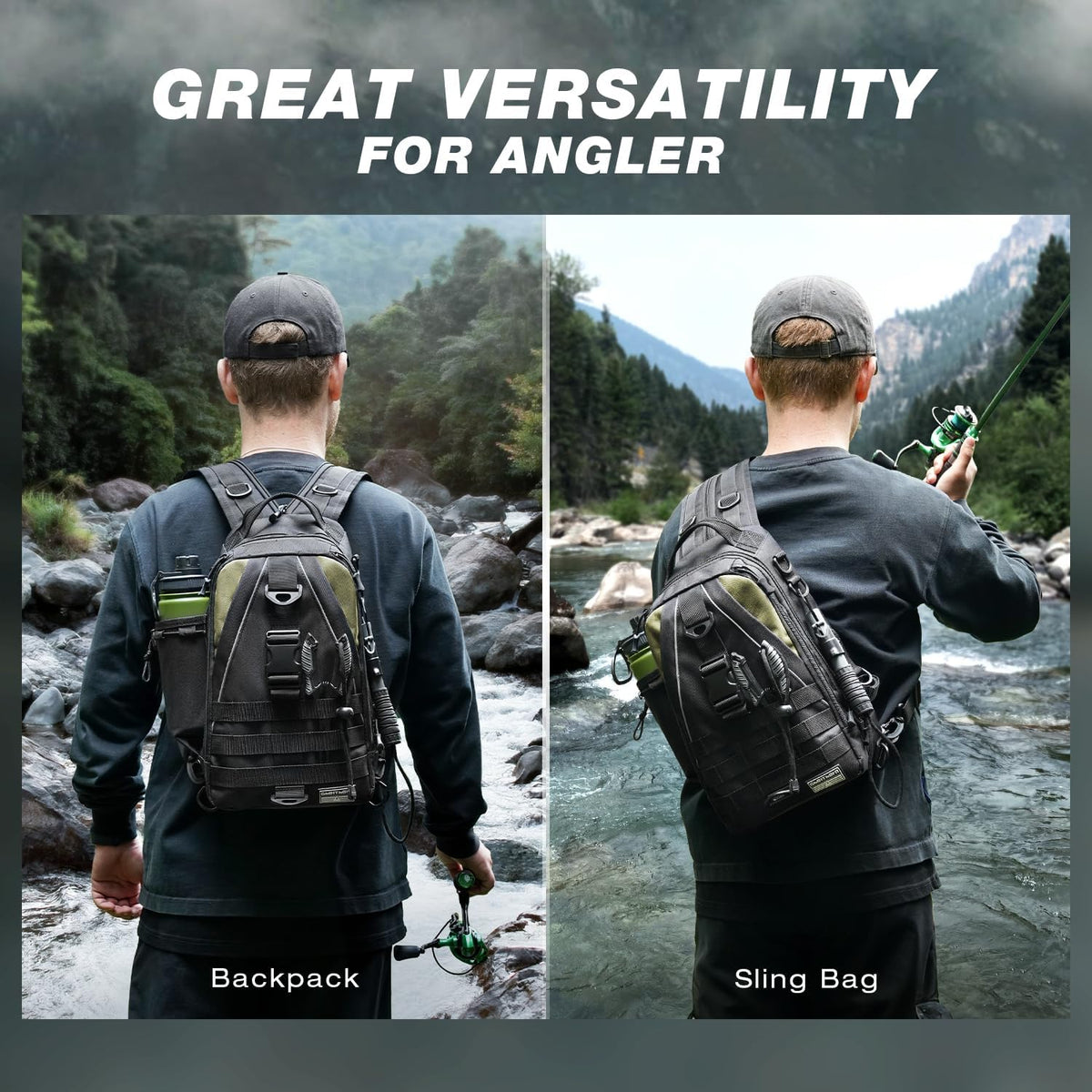 Ghosthorn Fishing Tackle Backpack with Tackle Boxes Rod Holder Fishing Bag