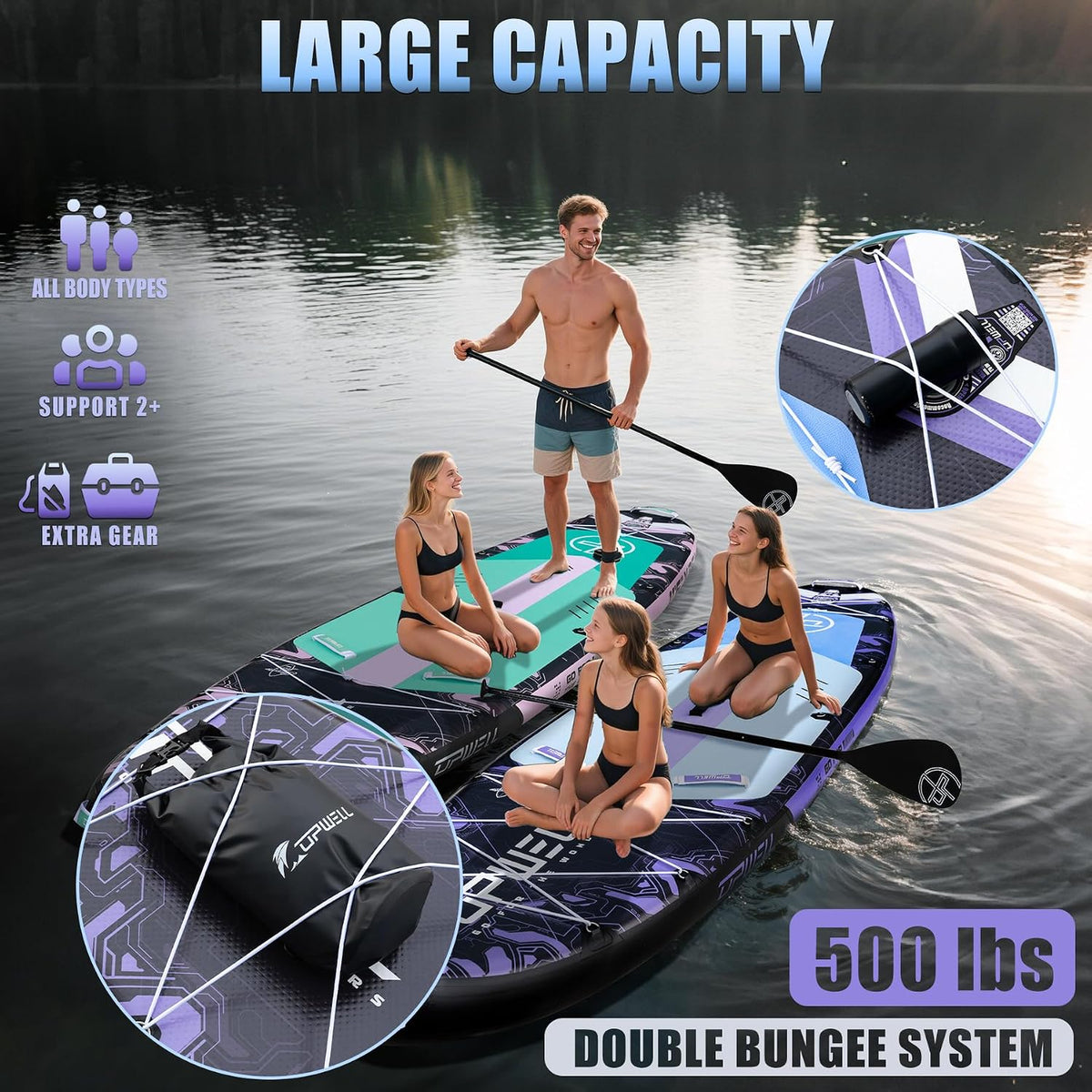 UPWELL 11'6"×35" Extra Wide Inflatable Paddle Board, Stand Up Paddle Board for Youth & Adults, Stable Design, Premium SUP Accessories, 120L Backpack, 10L Dry Bag, Paddle, Leash, Hand Pump, US Fins