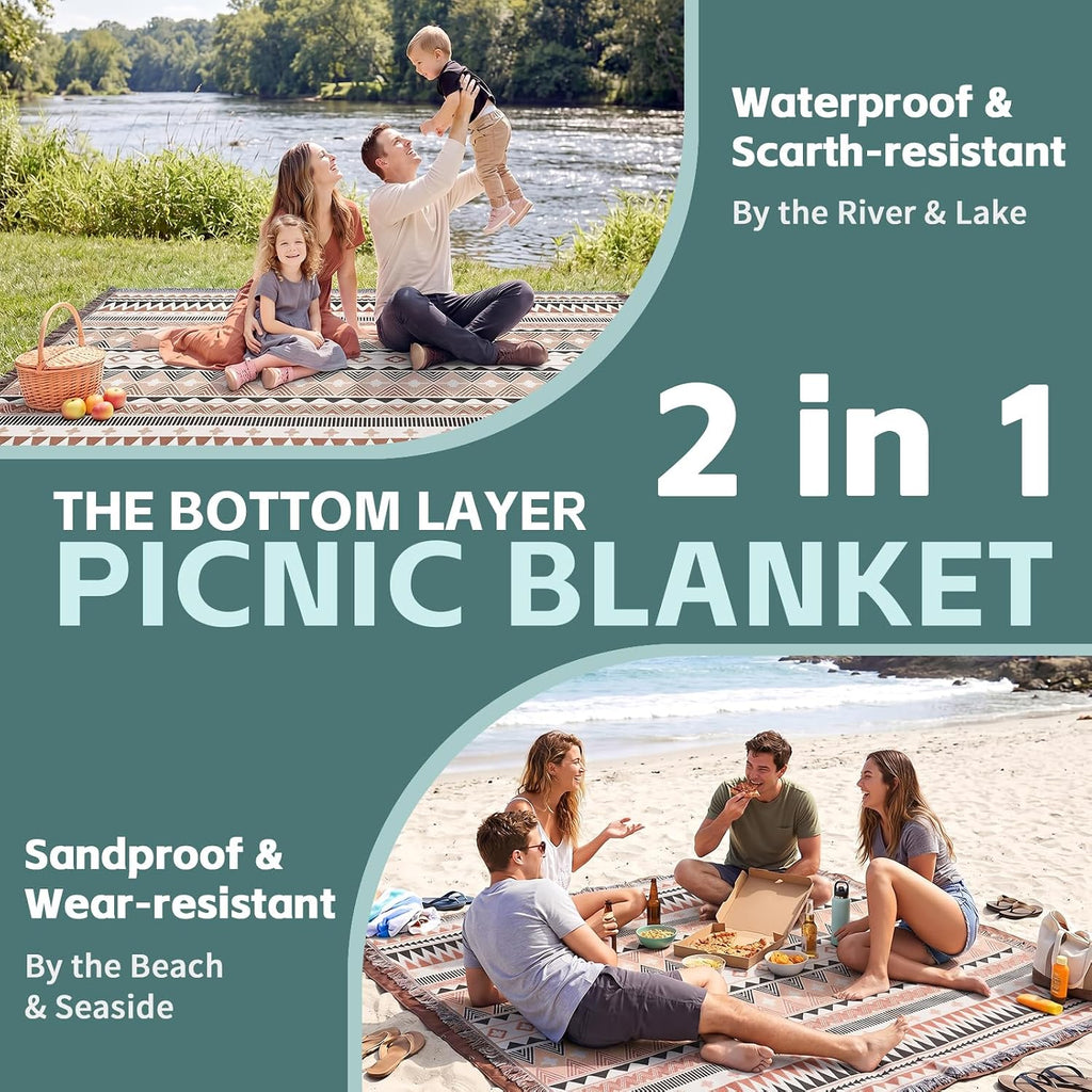 RYCHIC 2 in 1 Extra Large Boho Beach Blanket Towel Giant Woven Outdoor Rug Picnic Mat Camping Gear Cruise Essential 2026 Summer Vacation Must Have Travel Accessories Costa Rica Hawaii Trip Stuff