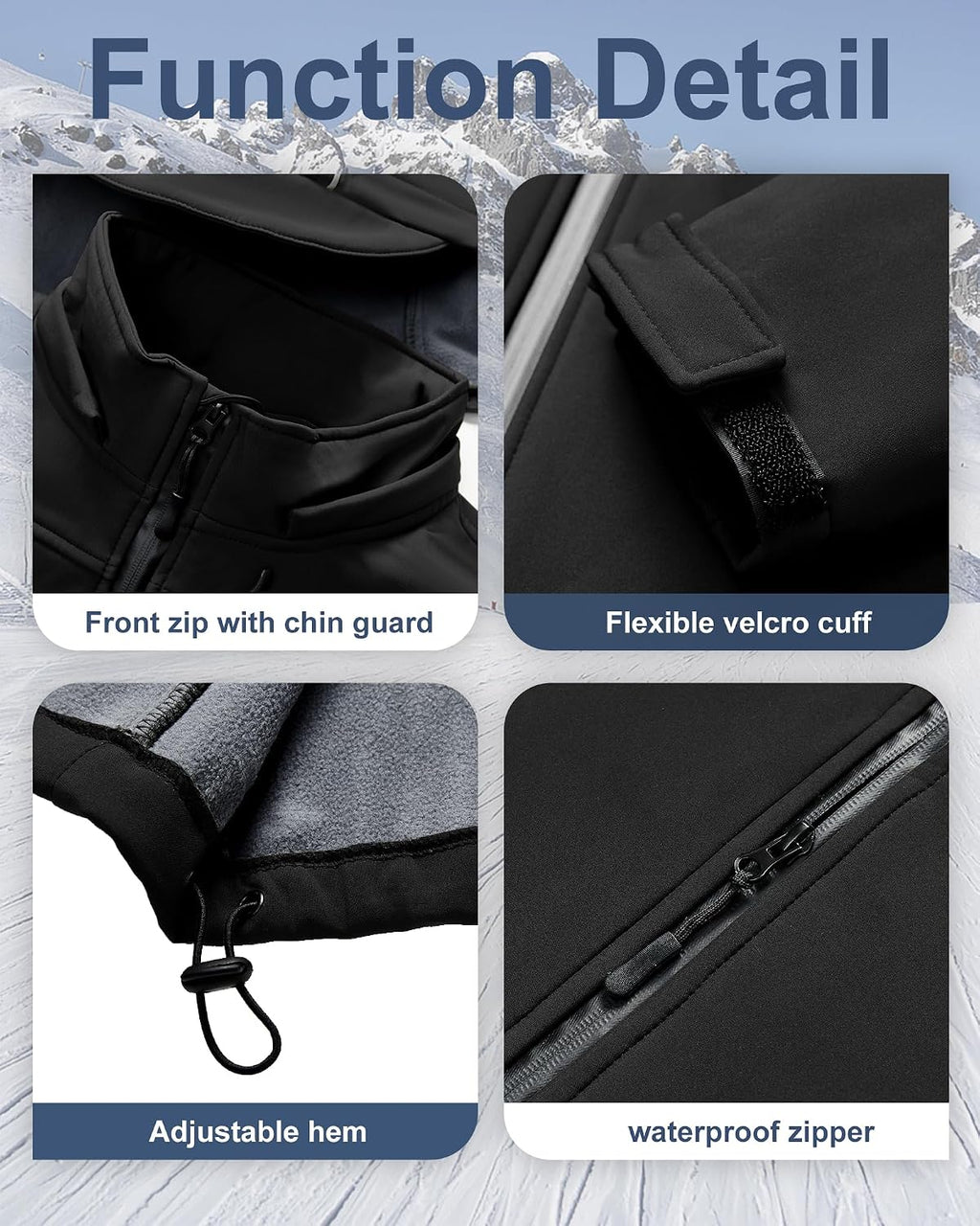 Men's Soft Shell Jacket Waterproof Military Tactical Coat Winter Fleece Lined Rain Jacket with Detachable Hood