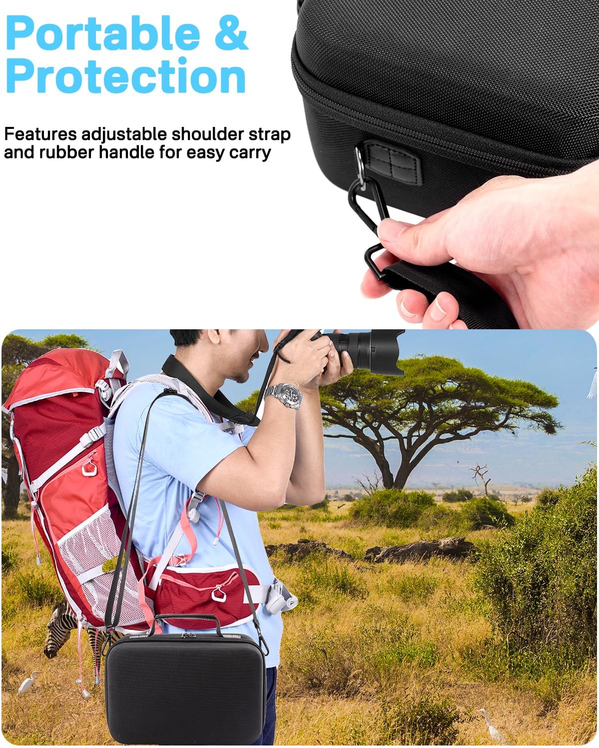 RAIACE Hard Case Compatible with Sony Alpha 7 II III IV/7R V Camera, for Nikon, for Canon, for Pentax and More.Large Capacity With Mesh Pocket for Lens, Charger, Cables, Cards and Accessories.-Black