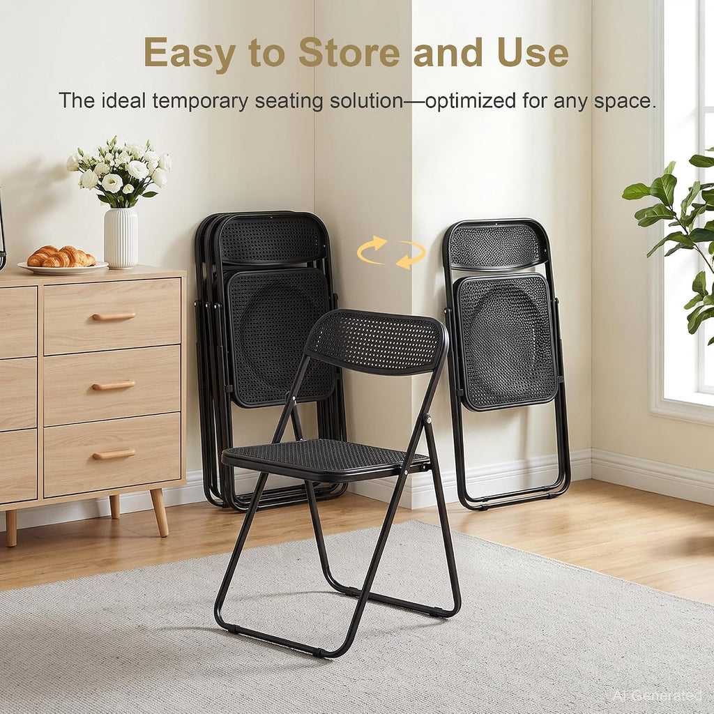 VECELO Plastic Folding Chairs 4 Pack, Metal Frame for Indoor/Outdoor, Black