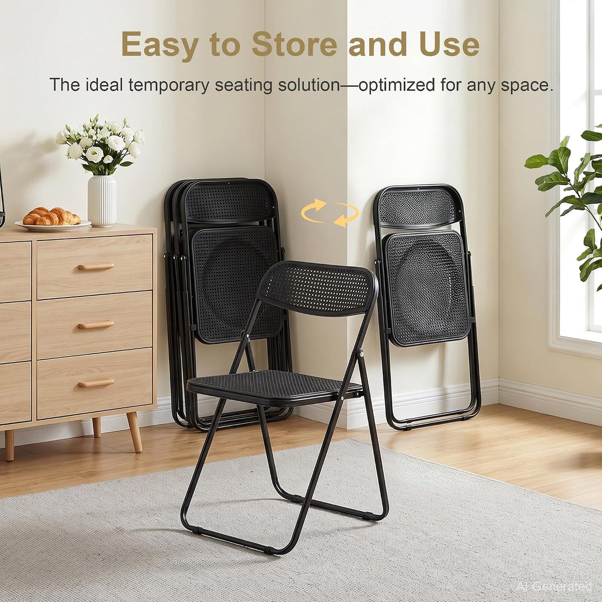 VECELO Plastic Folding Chairs 4 Pack, Metal Frame for Indoor/Outdoor, Black