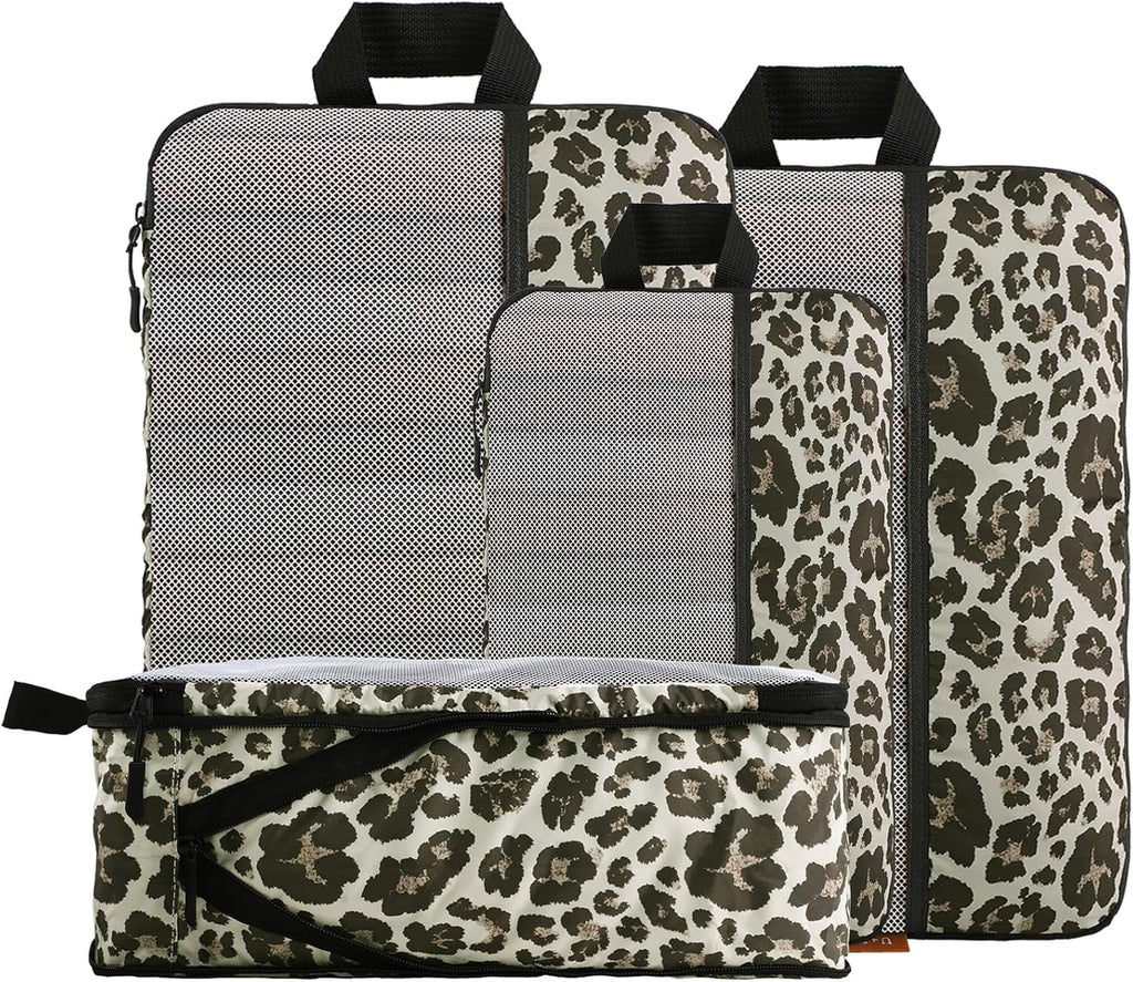 U+U 4 Set Compression Packing Cubes, Travel Organizers (Leopard)