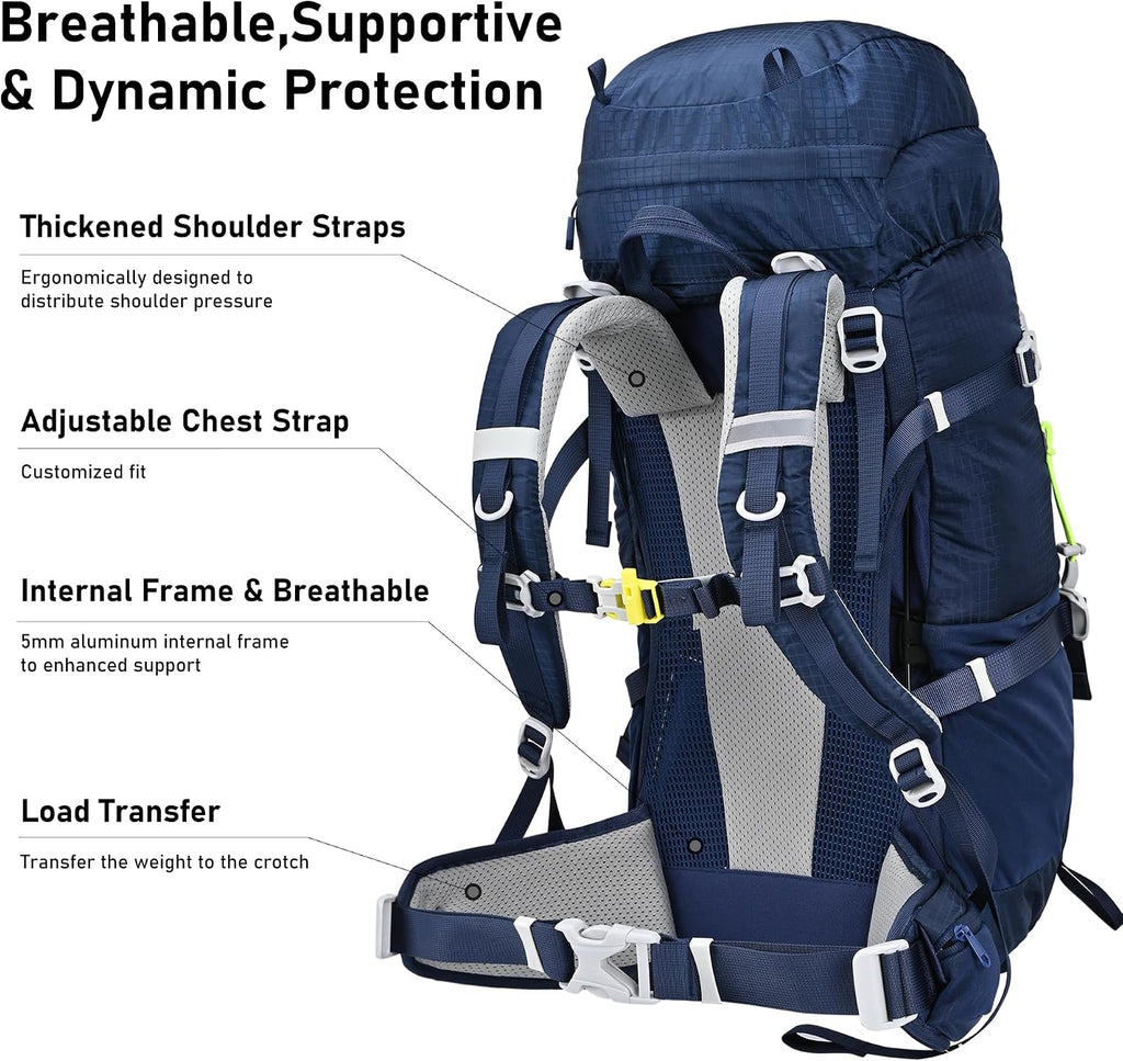 N NEVO RHINO 40L Internal Frame Hiking Backpack with Rain Cover