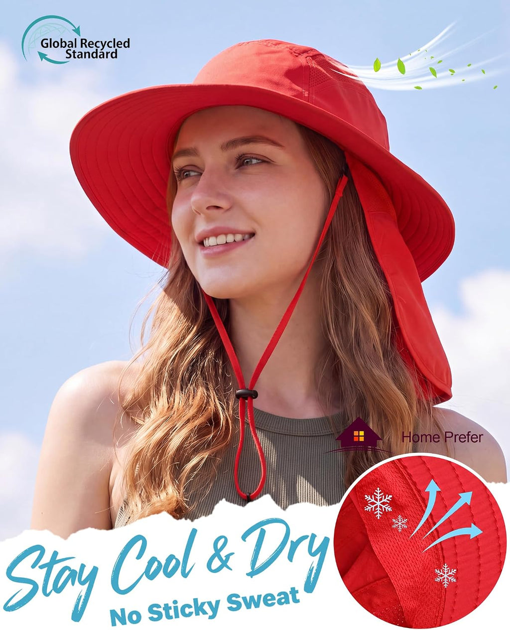 Home Prefer UPF 50+ Sun Hat with Neck Flap Wide Brim Fishing Hat for Men