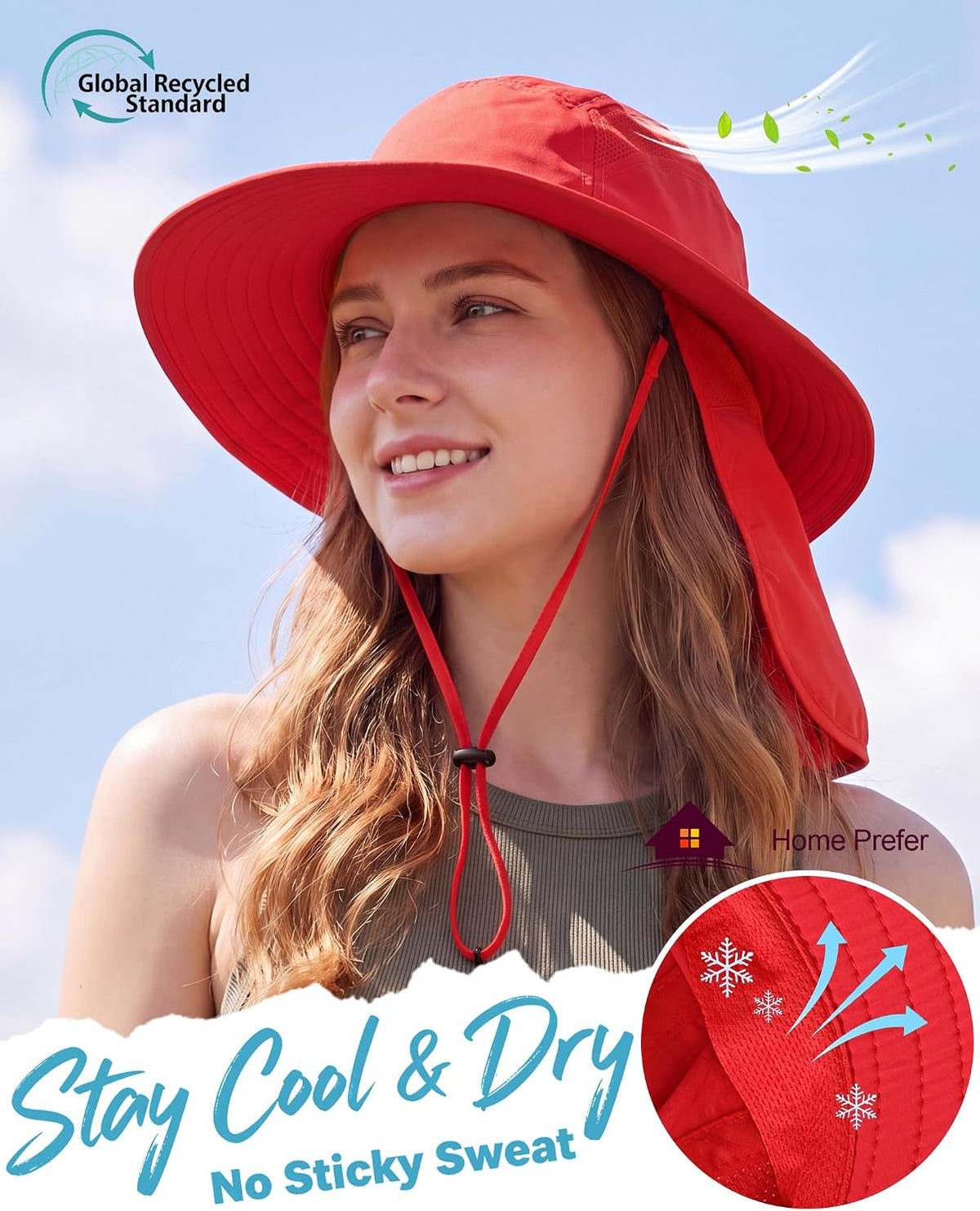 Home Prefer UPF 50+ Sun Hat with Neck Flap Wide Brim Fishing Hat for Men