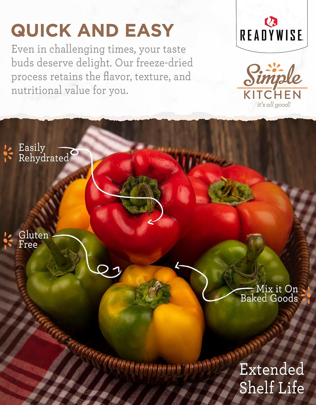 SIMPLE KITCHEN Dehydrated Bell Peppers #10 Can, 153 Servings, Camping Food