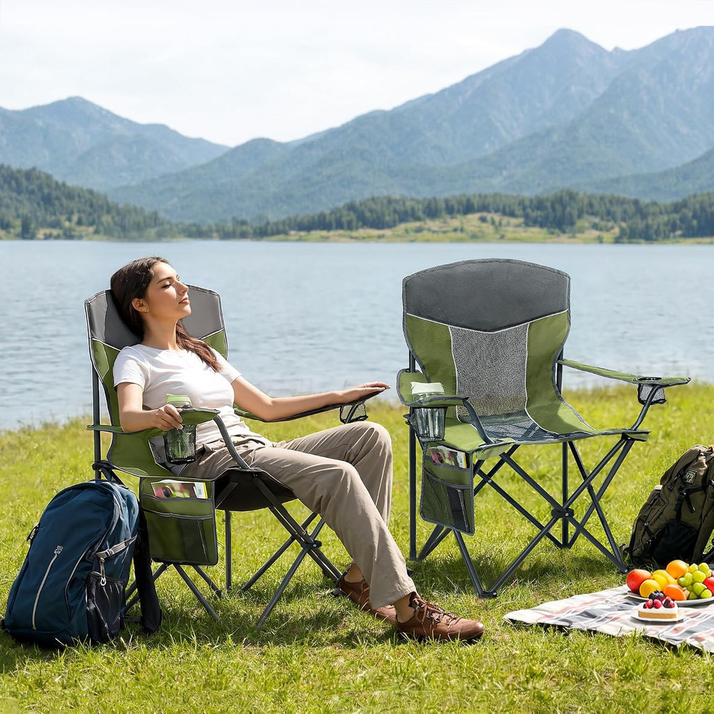 Oversized XL Camping Chair 2-Pack with Mesh Back, Green