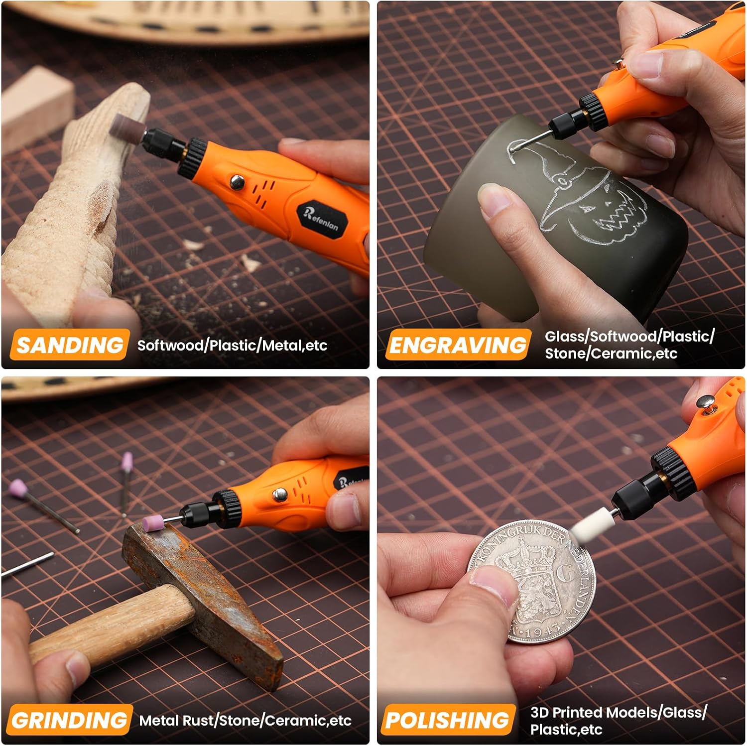 4V Mini Cordless Rotary Tool, 18000RPM 5-Speed Rotary Tool with 79Pcs Accessories, Type-C Fast Charging, for Engraving, Polishing, Grinding, Sanding, Drilling (Orange)
