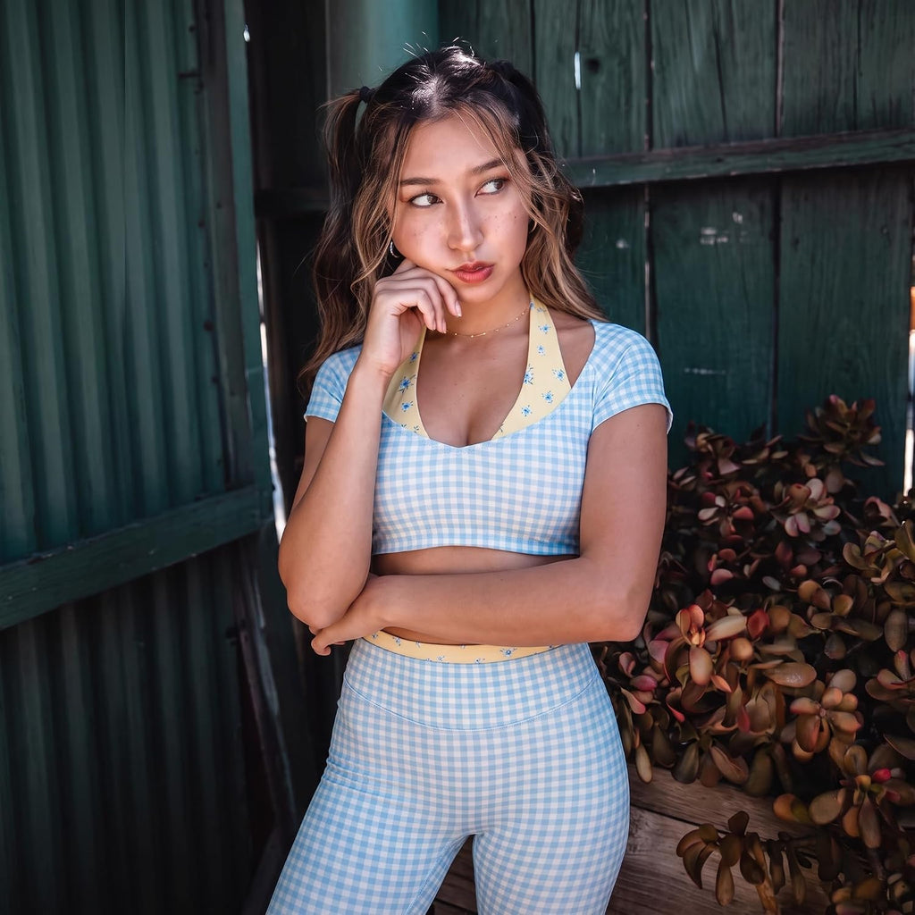 Aoxjox Dual Core Halter Short Sleeve Crop Top