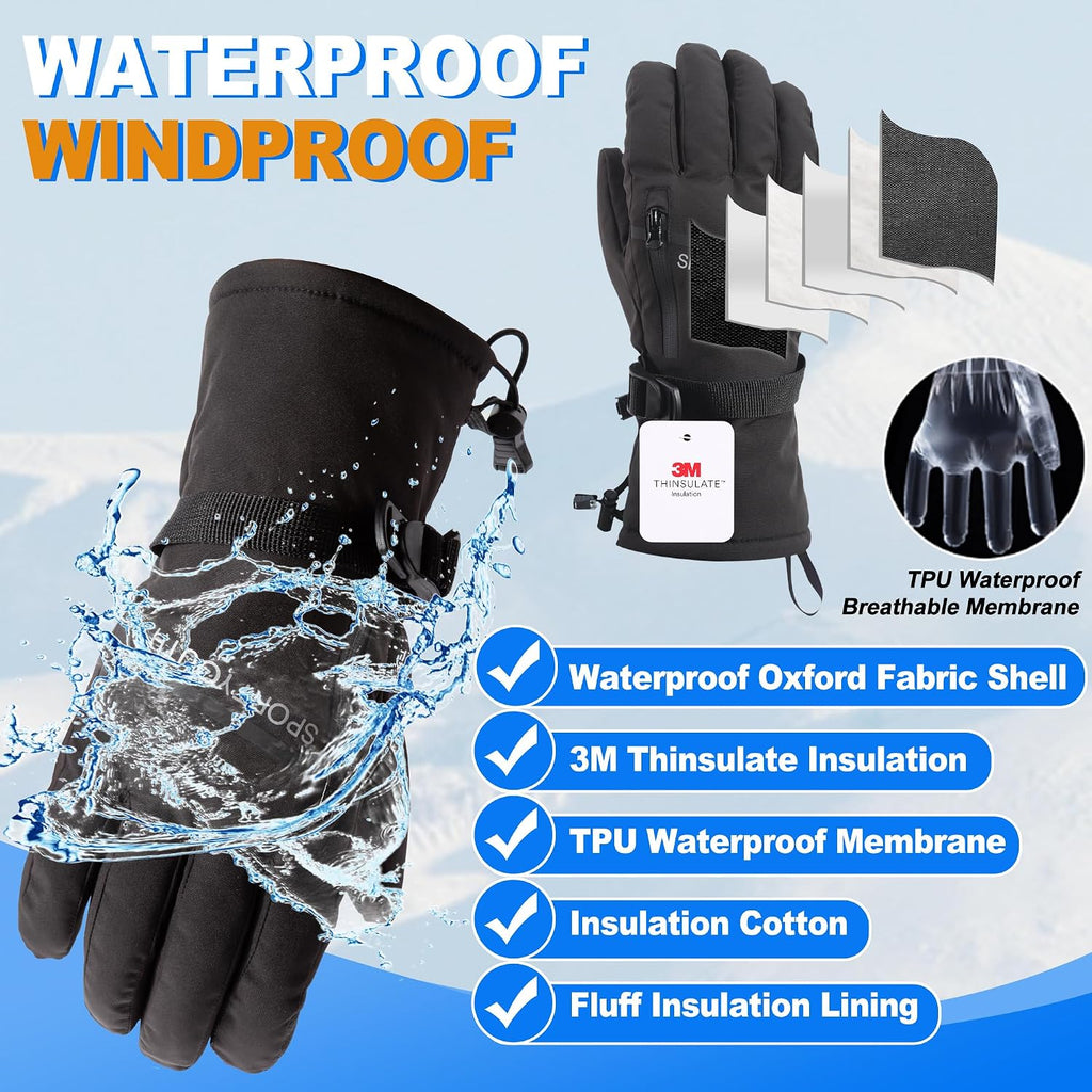 SPORTYOUTH Winter Gloves for Men Women, 3M Thinsulate Thermal Insulation