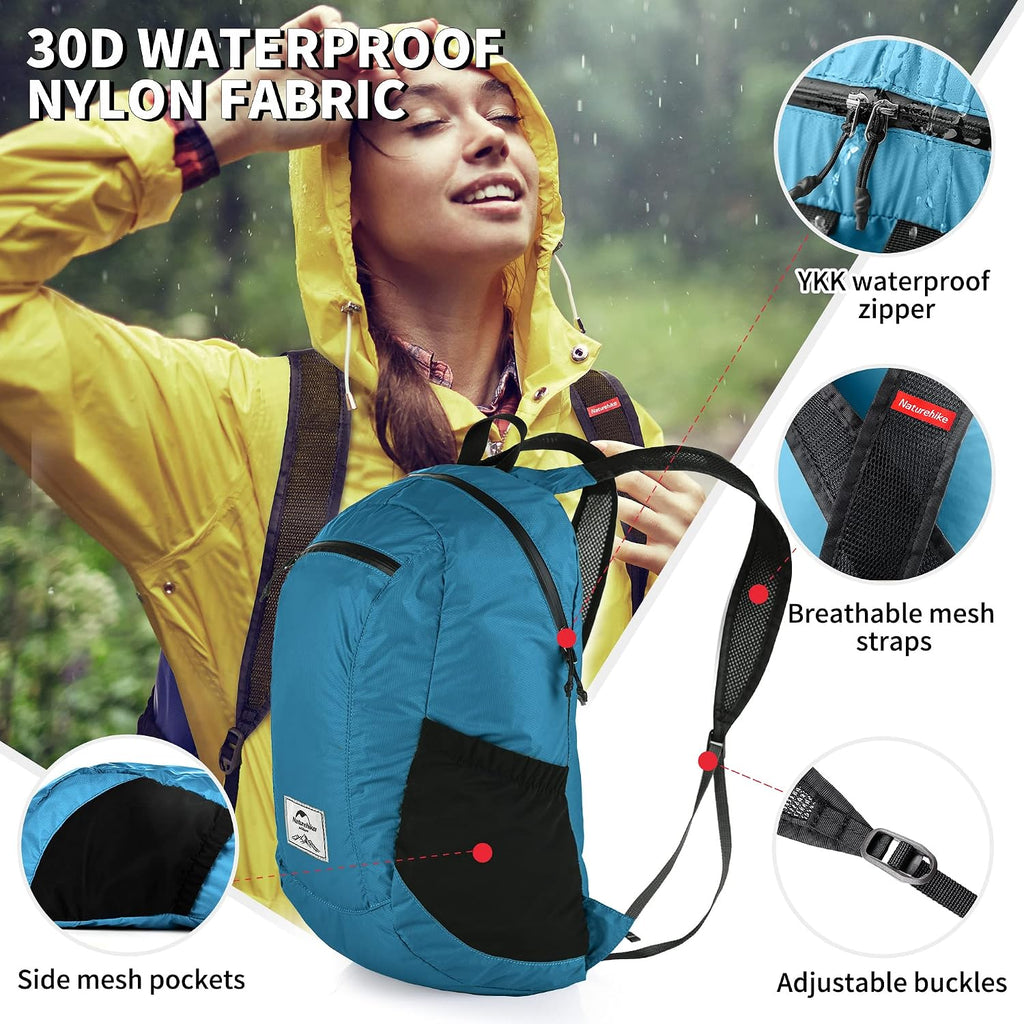 Naturehike 18L Lightweight Hiking Backpack, Waterproof Camping Packable Backpack Ultralight for Travel, Airplane, Small Hiking Daypack for Adults, Blue